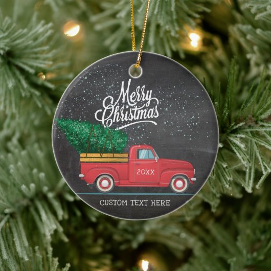  Red Truck Merry Kerstmis Aangepast tekstjaar Keramisch Ornament (Boom)