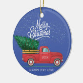Red Truck Merry Kerstmis Aangepast tekstjaar Keramisch Ornament (Links)