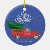 Red Truck Merry Kerstmis Aangepast tekstjaar Keramisch Ornament (Achterkant)