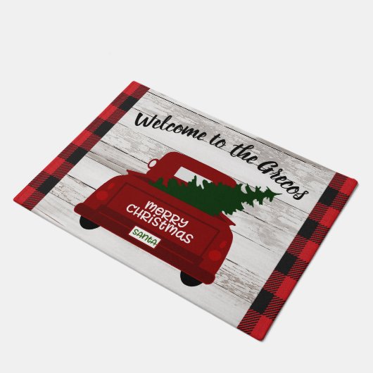 Red Truck met kerstboom Welkom Mat (Schuin)