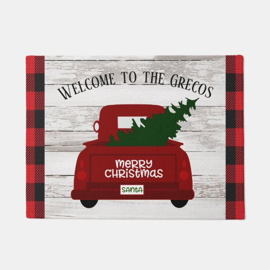 Red  Truck met kerstboom Welkom Mat (Voorkant)
