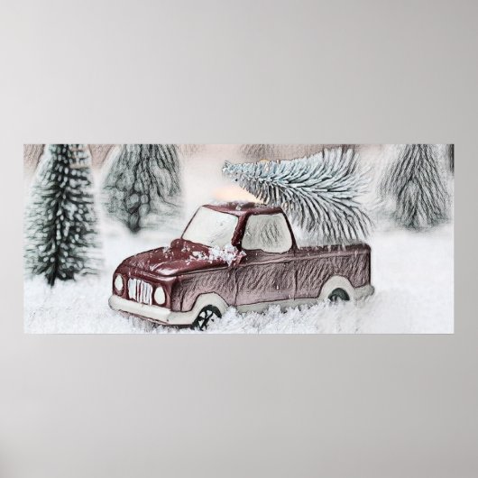  Red Truck met kerstboomtekening Poster (Voorkant)