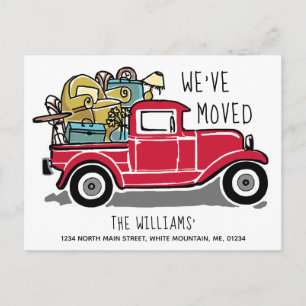  Red Truck New Home Moving White Aankondigingskaart