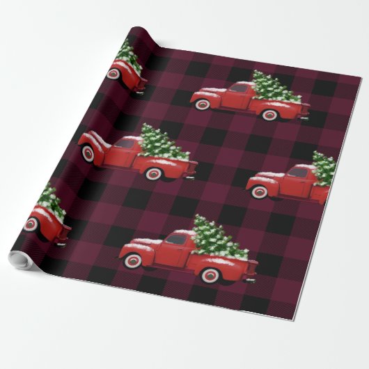 Red Truck op Red Black Pset Cadeaupapier (Uitgerold)