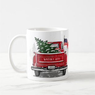  Red Truck Patriotic Flag Business Holiday Koffiemok