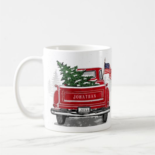  Red Truck Patriotic Flag Custom Holiday Koffiemok (Links)