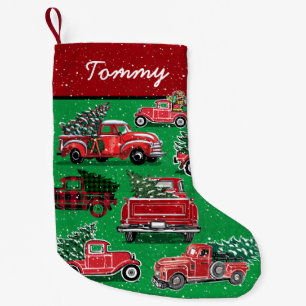  Red Truck Pattern op Green Add Name Kleine Kerstsok