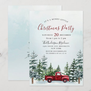 Red Truck Pine Tree Holiday Christmas Little Party Kaart