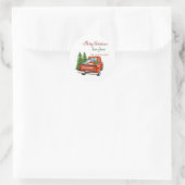 Red Truck Pine Tree kerst Ronde Sticker (Tas)