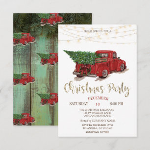 Red Truck Pine Tree, Licht Wood Kerstfeest Kaart