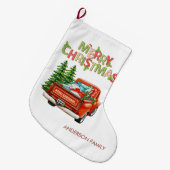 Red Truck Pine Tree Merry kerst-gepersonaliseerd Grote Kerstsok (Voorkant (Hangend))