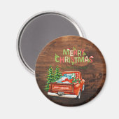 Red Truck Pine Tree Merry Kersthout Magneet (Voorkant / Achterkant)