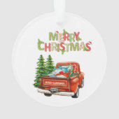 Red Truck Pine Tree Onze eerste kerstfeestdag Ornament (achterkant)