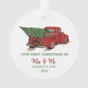 Red Truck Pine Tree Onze eerste kerstfeestdag Ornament