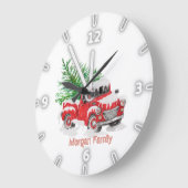 Red Truck Pine Tree Snow Kerstmis  Grote Klok (Hoek)