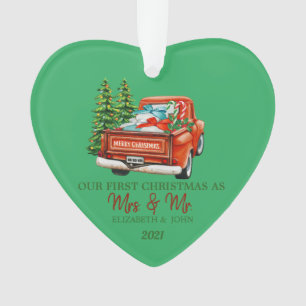 Red Truck Pine Trees Cadeaus ons eerste kerstfeest Ornament