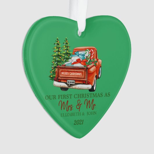 Red Truck Pine Trees Cadeaus ons eerste kerstfeest Ornament (voorkant)