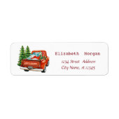 Red Truck Pine Trees Merry Kerstmis Etiket (Voorkant)