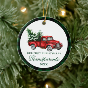 Red Truck Pset Grandparent Kerstmis Keramisch Ornament