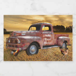 Red Truck Rooster Hen Boerderij Field Voedselcontainer Etiket