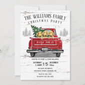 Red Truck Rustic Dog kerstparty Kaart (Voorkant)