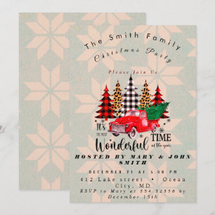  Red Truck Rustic Family Kerstparty I Kaart