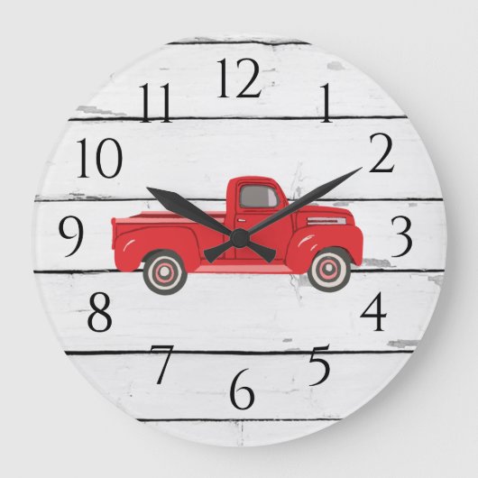 Red Truck Rustic Shiplap Large Clock Grote Klok (Voorkant)