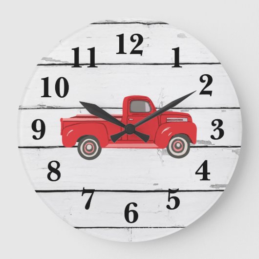 Red Truck Rustic Shiplap Large Clock Grote Klok (Voorkant)