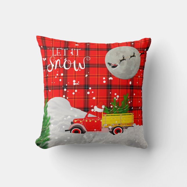  RED TRUCK Rustic Xmas Tartan Red Black Kussen (Voorkant)