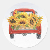  Red Truck Sunflower Cargo Ronde Sticker (Voorkant)