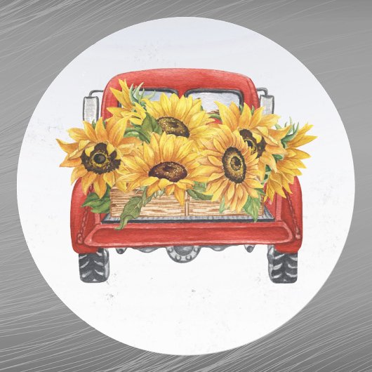  Red Truck Sunflower Cargo Ronde Sticker