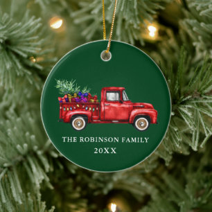 Red Truck Tree Geschikt voor kerstfeest Jaar Keramisch Ornament