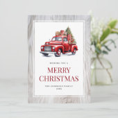Red Truck Tree Rustic Wood Joyeux Noël Carte (Debout devant)