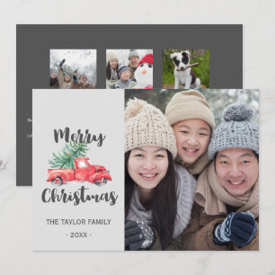 Red Truck & Tree Year in Review kerstfoto Feestdagenkaart