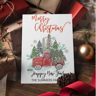  Red Truck Waterverf voor kerstmis Feestdagenkaart