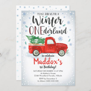 Red Truck Winter ONE derland Invitation Garçon 1er