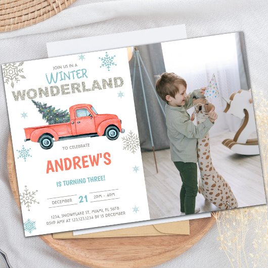 Red Truck Wonderland Anniversaire Invitations avec