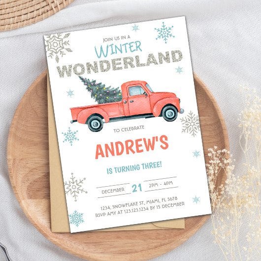 Red Truck Wonderland Invitations d'anniversaire