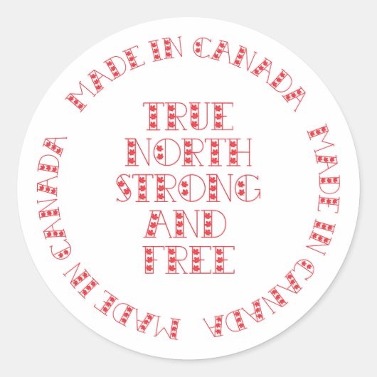 Red True North Strong en Free Made in Canada Ronde Sticker (Voorkant)