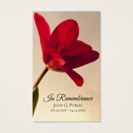 Red Tulip Flower Spring Begrafenis Gebed Visitekaartje
