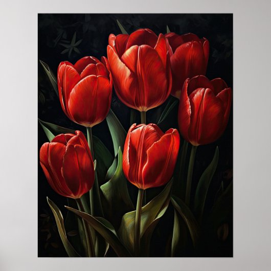 Red Tulip Flowers Art Print Poster (Voorkant)