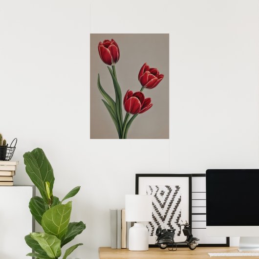 Red Tulip Flowers Poster (Thuiskantoor)
