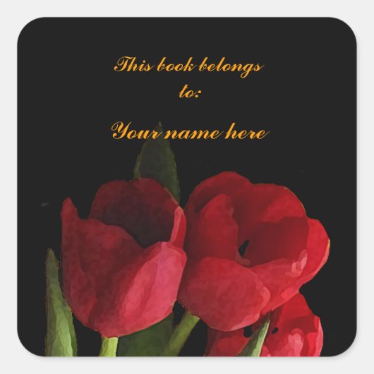Red Tulips Bookplaat Vierkante Sticker (Voorkant)