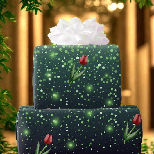 Red Tulips & Green Sparkle Gradient Gorgeous Cadeaupapier