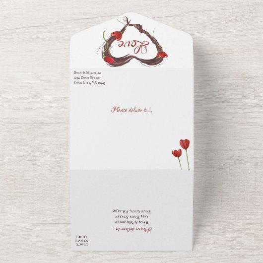 Red Tulips Spring Love Wedding All In One Uitnodiging (Buitenkant)