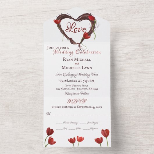 Red Tulips Spring Love Wedding All In One Uitnodiging (Binnen)