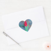 Red Tulp op blauw grijze laat Hart Sticker (Envelop)