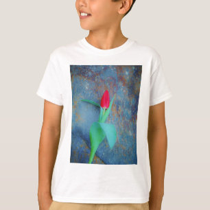 Red Tulp op blauw grijze laat T-shirt
