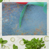 Red Tulp op blauw grijze laat Theedoek (Gevouwen)