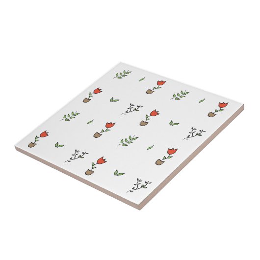 Red Tulp Potlood Plant Pattern Tegeltje (Zijkant)